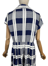 Load image into Gallery viewer, Original 1950's Peggy Page Navy and White Check Day Dress - Bust 36 37 *
