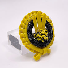 Load image into Gallery viewer, Original 1940's Black and Yellow Wartime Make Do and Mend Wire Brooch with Bow and Flower Spray Middle *
