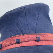 Load image into Gallery viewer, Original 1930’s 1940’s Blue Felt Tilt Fedora Hat with Pretty Rust Suede Trim *