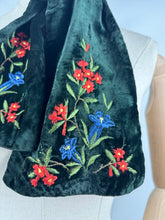Load image into Gallery viewer, Original 1930's 1940's Green Velvet Cravat with Tyrolean Floral Embroidery