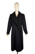 Load image into Gallery viewer, Original 1940's Inky Black Wool Coat with Faux Astrakhan Collar and Glass Buttons - Bust 38 40