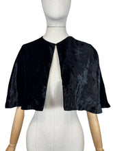 Load image into Gallery viewer, Original 1930's Inky Black Velvet Cape with Crepe Lining - Bust 34 36