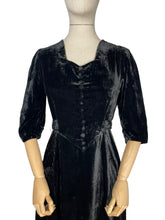 Load image into Gallery viewer, Original 1930’s Black Cotton Velvet Full Length Evening Dress with Bow Tie Belt - Bust 34 *