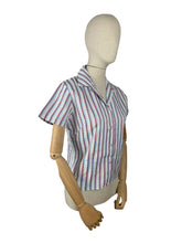 Load image into Gallery viewer, Original 1950's Deadstock White Cotton Blouse with Red, Blue and Black Stripes by Lewis - Bust 34" *