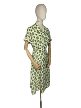Load image into Gallery viewer, Original 1940's White and Green Belted Linen Day Dress with Leaf Print - Bust 34 36*