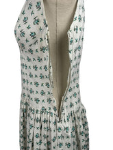 Load image into Gallery viewer, Original 1950’s White Cotton Sleeveless Day Dress with Blue Rosebud Print - Bust 36 37 *