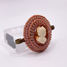 Load image into Gallery viewer, Original 1940's Dusky Pink Wartime Make Do and Mend Wire Brooch with Cameo Button Middle