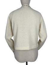 Load image into Gallery viewer, Original 1950's Season's Fashions Wool Cardigan with Pretty Floral Embroidery and Faux Pearl Buttons - Bust 38