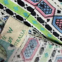 Load image into Gallery viewer, Original 1950's Australian Made Bright Floral Stripe Cotton Belted Day Dress in Green, Blue, Pink, Black and White - Bust 38 40 *