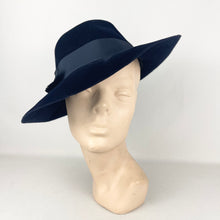 Load image into Gallery viewer, Original 1940’s Midnight Blue Fur Felt Fedora Hat with Wide Brim