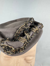 Load image into Gallery viewer, Original Early 1940's Grey Felt Topper Hat with Beading by Bernice Charles