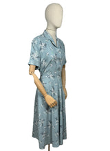 Load image into Gallery viewer, Original 1940's 1950's Floppy Cotton Day Dress in Grey Blue with Pretty Floral Print - As Is - Bust 38