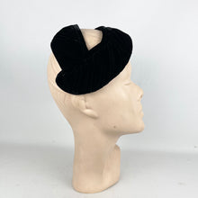 Load image into Gallery viewer, Original Black Ruched Velvet Cocktail Hat by Jacoll with Pretty Paste Trim *