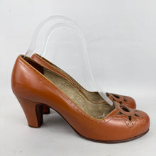 Load image into Gallery viewer, Original 1940’s or 1950’s Tan Leather Court Shoes with Openwork Detail - UK 4 or 4.5