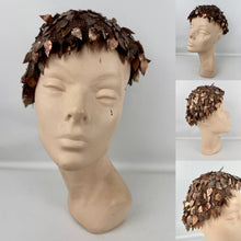 Load image into Gallery viewer, Original 1920's 1930's Brown Crochet Beret Covered with Metallic Leaf Sequins