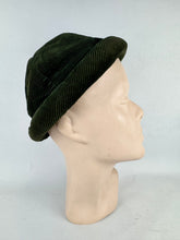 Load image into Gallery viewer, Original 1930's Dark Green Corduroy Skull Cap with Padded Brim *