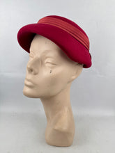Load image into Gallery viewer, Original 1950's Red Felt Hat with Pleated Grosgrain Trim by Jacoll *