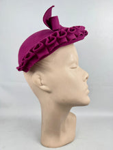 Load image into Gallery viewer, Original 1940’s Magenta Pink Felt Hat with Large Bow Trim by Louis of California