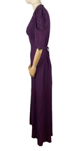 Load image into Gallery viewer, Original 1940's Cadbury Purple Crepe Full Length Evening Dress with Cutout Detail and Lace Trim - Bust 36 *