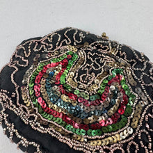 Load image into Gallery viewer, Original 1930's Black Evening Bag with Bead and Sequin Decoration in Red, Green, Gold and Blue