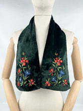 Load image into Gallery viewer, Original 1930's 1940's Green Velvet Cravat with Tyrolean Floral Embroidery
