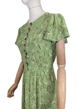 Load image into Gallery viewer, Original 1930's 1940's Novelty Print Green Crepe Day Dress with Horses and Fences Print - Bust 32 34 *