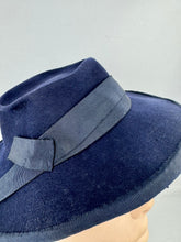 Load image into Gallery viewer, Original 1940's Midnight Blue Felt Tilt Hat with Grosgrain Trim