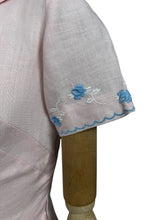 Load image into Gallery viewer, Original 1950's Baby Pink Linen Wiggle Dress by Ros Comain with Blue and White Floral Embroidery - Bust 32 34 *