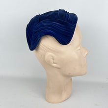 Load image into Gallery viewer, Original 1950’s Cobalt Blue Pleated Velvet Close Fitting Evening Hat *