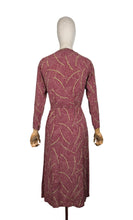 Load image into Gallery viewer, Original 1930's Art Deco Long Sleeved Belted Day Dress in Burgundy and Green - Bust 32 34 *