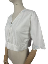 Load image into Gallery viewer, Beautiful Antique White Cotton Chemise Top or Corset Cover with Silk Hand Embroidery and Mother of Pearl Button - Bust 38 *
