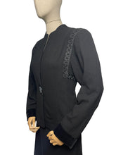 Load image into Gallery viewer, Original 1940's 'Created in Hollywood by Paramount' Black Wool Suit with Soutache Detail and Single Button Fastening - Bust 36 38 *