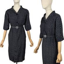 Load image into Gallery viewer, Original 1940's Black and White Petite Length Belted Day Dress - Bust 38 *