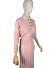 Load image into Gallery viewer, Original 1950's Soft Pink Pure Wool Skirt, Belt and Cardigan Knit Set by Tobanna Knit Fashions - Bust 36