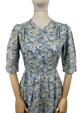 Load image into Gallery viewer, Original Late 1940's Early 1950's Grey, Blue, Mustard and White Cotton Day Dress - Bust 38 *