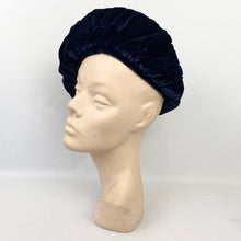 Load image into Gallery viewer, Original 1940's Blue Velvet Beret Hat with Large Bow Trim by Jacoll