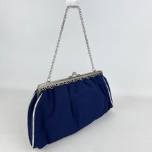 Load image into Gallery viewer, Charming Original 1950's Evening Bag by RFC in Blue with Etched Chrome Frame and Original Mirror