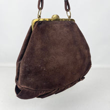 Load image into Gallery viewer, Original 1930's Dark Brown Suede Handbag with Ruffled Leather Trim