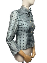 Load image into Gallery viewer, Original 1950’s Pure Silk Blouse in Grey with Black Polka Dots - As Is - Bust 32 33 *