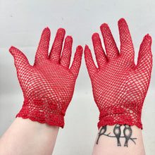 Load image into Gallery viewer, Original 1940's 1950's Bright Red Cotton Crochet Gloves with Pretty Detailing - Size 6