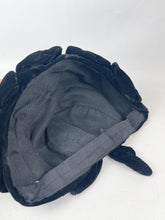 Load image into Gallery viewer, Original 1950's Black Velvet Close Fitting Hat with Bow and Petal Trim *