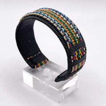 Load image into Gallery viewer, 1940's Make Do and Mend Wire Cuff Bracelet in Black, White, Red, Blue, Orange, Yellow and Green 'Telephone Wire'