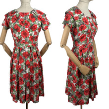 Load image into Gallery viewer, Original 1950's Petite Fit Bright Floral Floppy Cotton Day Dress - Bust 34 35 36 *