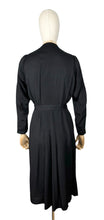 Load image into Gallery viewer, Original 1930's Volup Black Crepe Belted Day Dress with Ruffle Trim - Bust 42 44