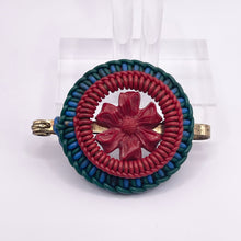Load image into Gallery viewer, Original 1940's Red, Blue and Green Wartime Make Do and Mend Wire Brooch with Flower Button Middle