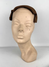 Load image into Gallery viewer, Original 1950's Warm Brown Felt Half Hat with Pleated Grosgrain Trim *