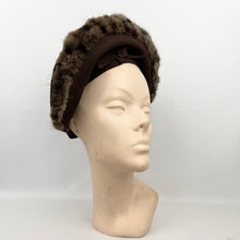 Load image into Gallery viewer, Original 1940's Brown Felt Hat with High Brim Trimmed with Genuine Fur and Smart Bows *