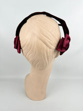 Load image into Gallery viewer, Original 1950's Burgundy Velvet Half Hat with Double Satin Bow Trim - Great Cocktail Hat