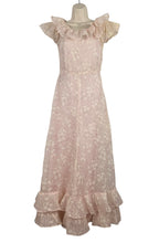 Load image into Gallery viewer, Original 1930's Pale Pink and White Full Length Evening Dress with Ruffle Trim - Bust 32