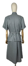 Load image into Gallery viewer, Original 1940's Navy and White Mode O'Day Gingham Check Suit with Original Belt and Velvet Bow Neck - Bust 40